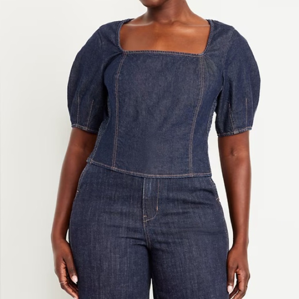 OLD NAVY Square-Neck Denim Cropped Top Size XL NEW - Picture 12 of 15